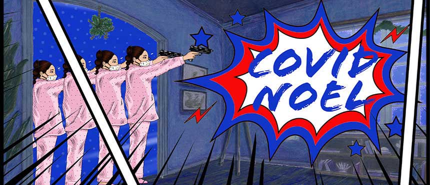 |Fotograma del cortometraje ` Covid Noel´|Cartel oficial de `Covid Noel|Fotograma del cortometrajde `Covid Noel`